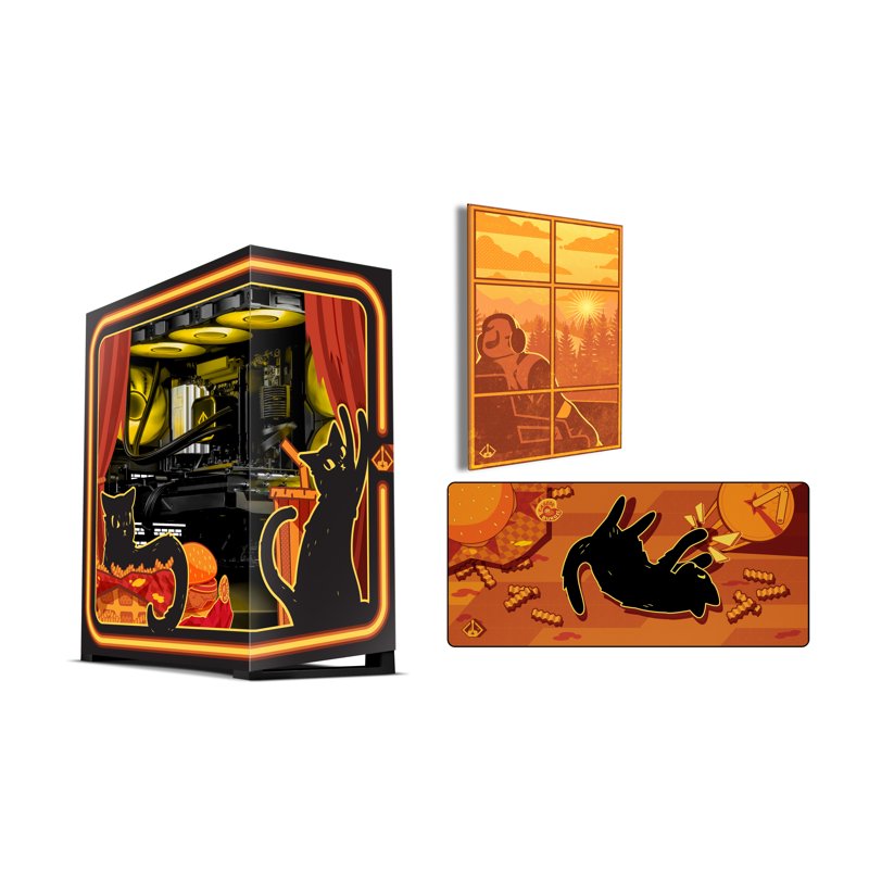 Starforge Wanderer Pro Kitty Print KP01 Gaming Desktop PC, AMD R7-7800X3D, AMD Radeon RX 9070XT 16G, 2TB Gen 4 NVMe, 32GB DDR5 RAM 6000, Win 11 Home