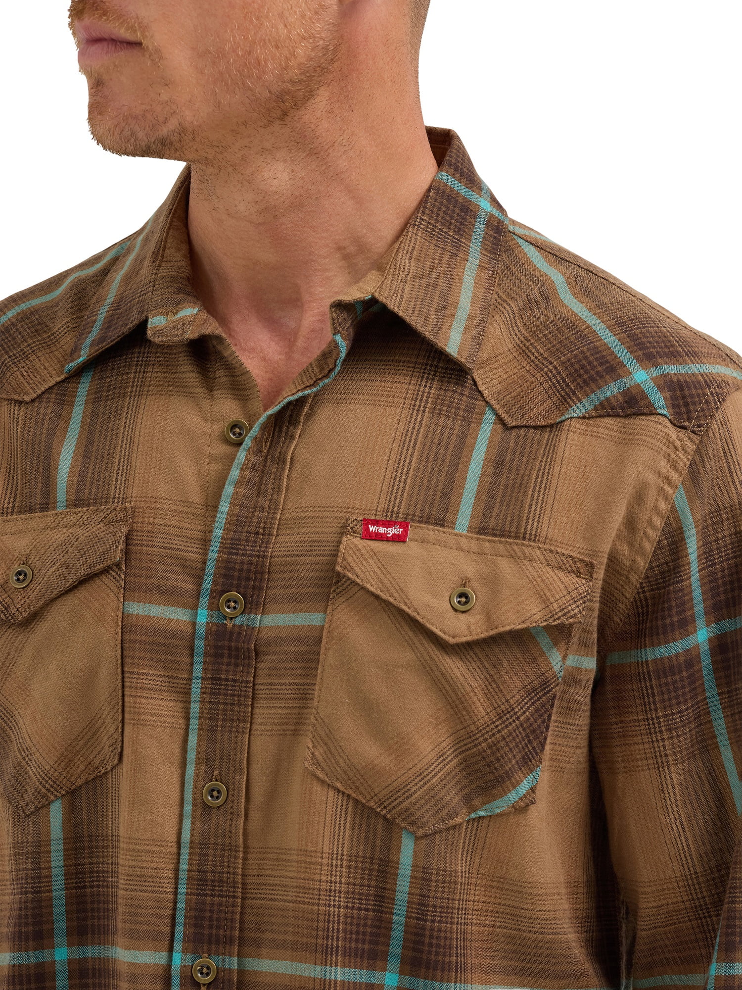 Wrangler® Men's Slim Fit Long Sleeve Woven Twill Shirt with Sunglasses Cleaner, Sizes S-5XL