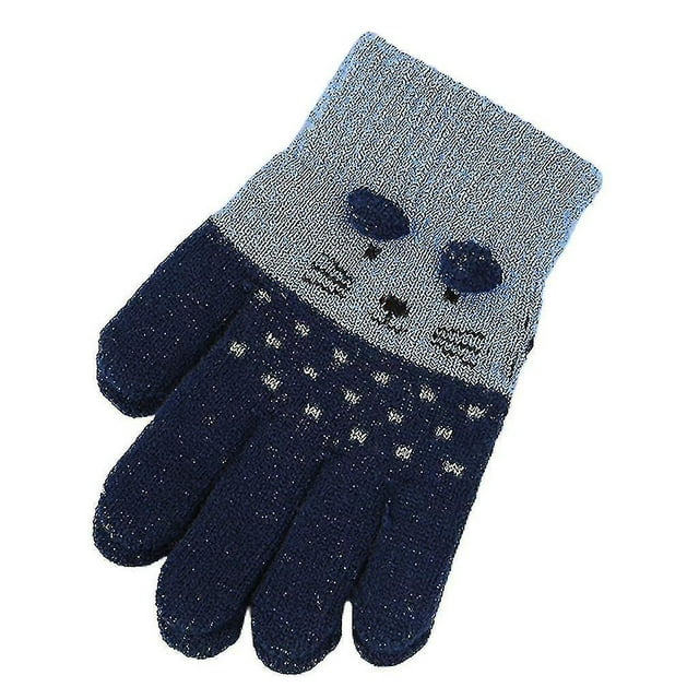 Guantes de invierno con diseño de gato y dibujos animados, guantes tejidos con dedos completos para niños pequeños
