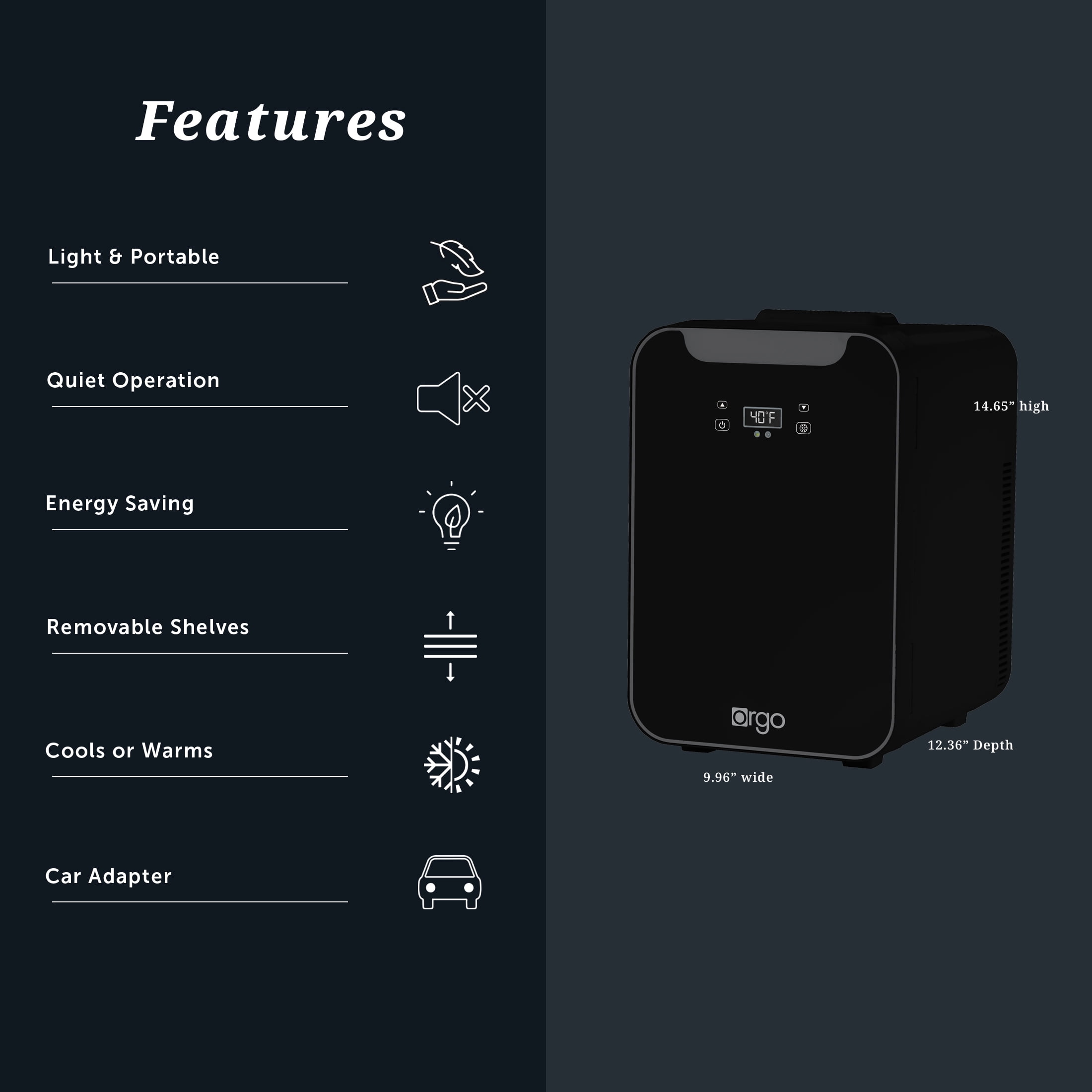 Orgo -The Artic–18 Can Personal Cooler Portable Mini Refrigerator, Black