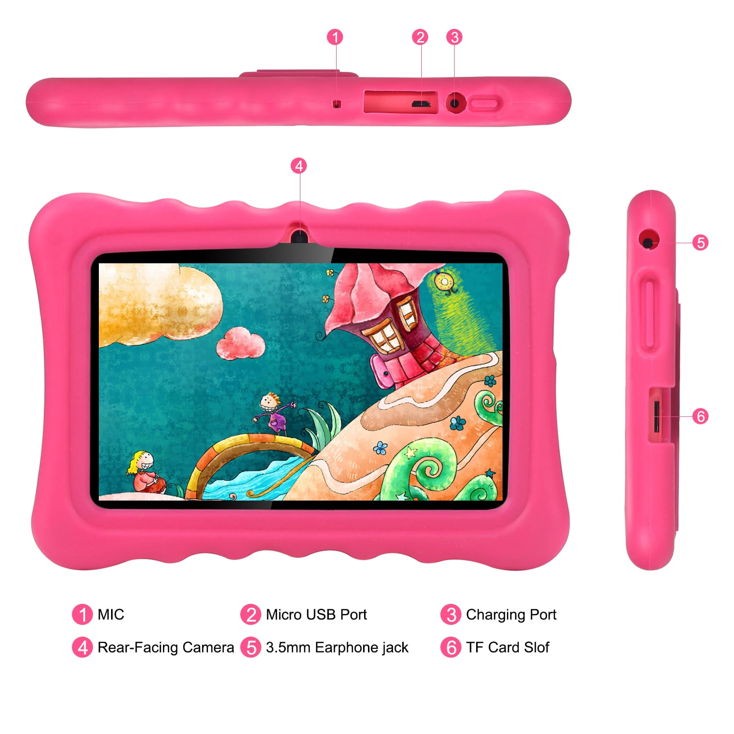 Tagital T7K Plus 7” Android Kids Tablet WiFi Camera for Children Infants Toddlers Kids Parental Control with Kickoff Stand Case Android 9.0 (2020 Version)