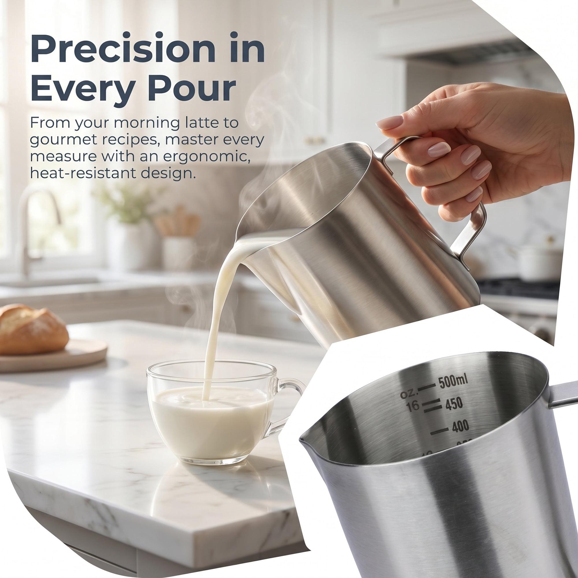 Unique Bargains Stainless Steel Measuring Cup with Easy Read Lines Silver 500ml