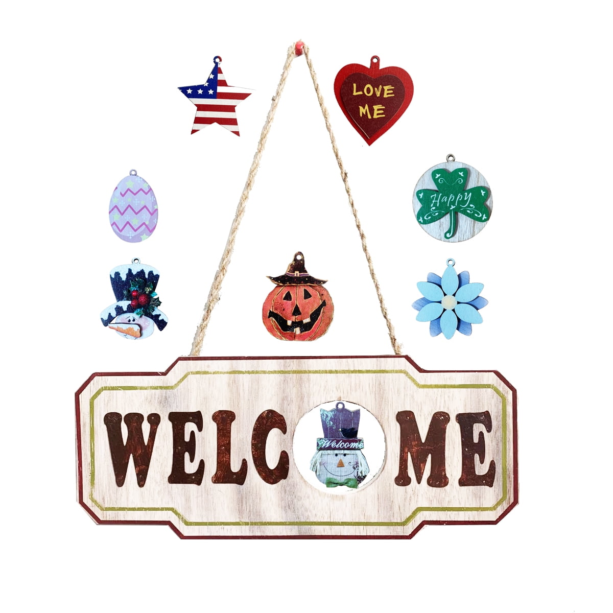 Yumbor Rustic Wood Interchangeable Seasonal Sign Front Door