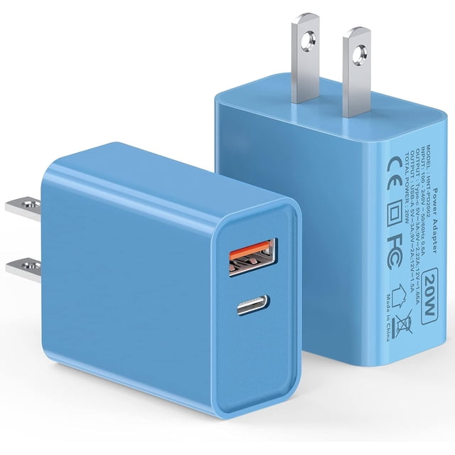 Bloque de cargador de pared USB C de 20 W, paquete de 3 adaptadores de enchufe de bloque de carga rápido tipo C con puerto dual PD para iPhone 13/12/11 /Pro Max, XS/XR/X, iPad Pro, AirPods Pro, Samsun