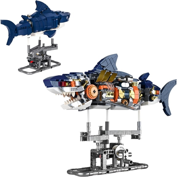BESTSKY Mechanical Shark STEM Building Set,Sea Animal Toys Crossing Shark with Lighting and Linkable,Ideas Sets for Adults Shark,Creatures Gift for Adults and Boys Ages 8-12