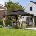 thumbnail image 4 of TOTAL Outdoor 10' x 14' Hardtop Gazebo, Galvanized Steel Double Roof Canopy W/Curtains and Netting, Drainage System, Sunshade for Deck, Lawns and Backyard, Brown., 4 of 6
