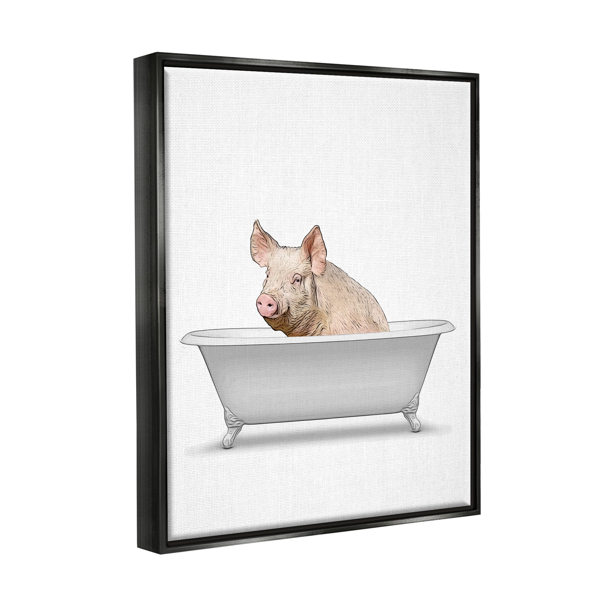 Stupell Industries Farm Pig Bath Tub Bathroom Animals & Insects Painting Black Floater Framed Art Print Wall Art