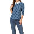 thumbnail image 1 of INSPIRE CHIC Chemisier pour Femme à Col Peter Pan Contrastant Manches 3/4 Blouse Chemises TP Gris Bleu, 1 of 7