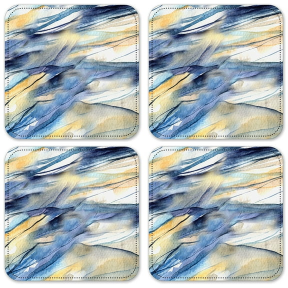 Vinyl Drink Coasters - Set of 4 - Blue & Tan Watercolor