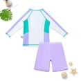 thumbnail image 5 of Tfken Boys Kids Swimsuit Set Outfits For Summer Cute 3 Piece Long Sleeve Tops And Swim Trunks With Hats Set Zipper Beach Swimwear Teen Comfortable Bathing Suits Size 8-9 Years Purple, 5 of 9