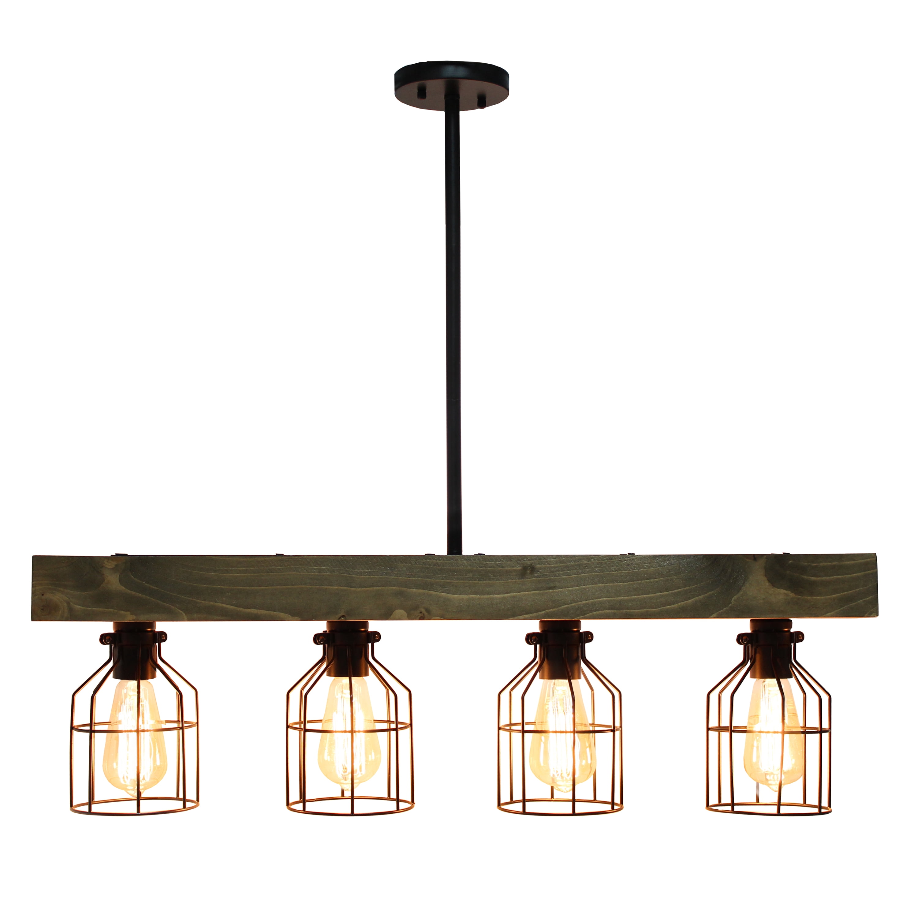 Lalia Home 32" Farmhouse 4-Light Beam Pendant, Restored Wood Brown