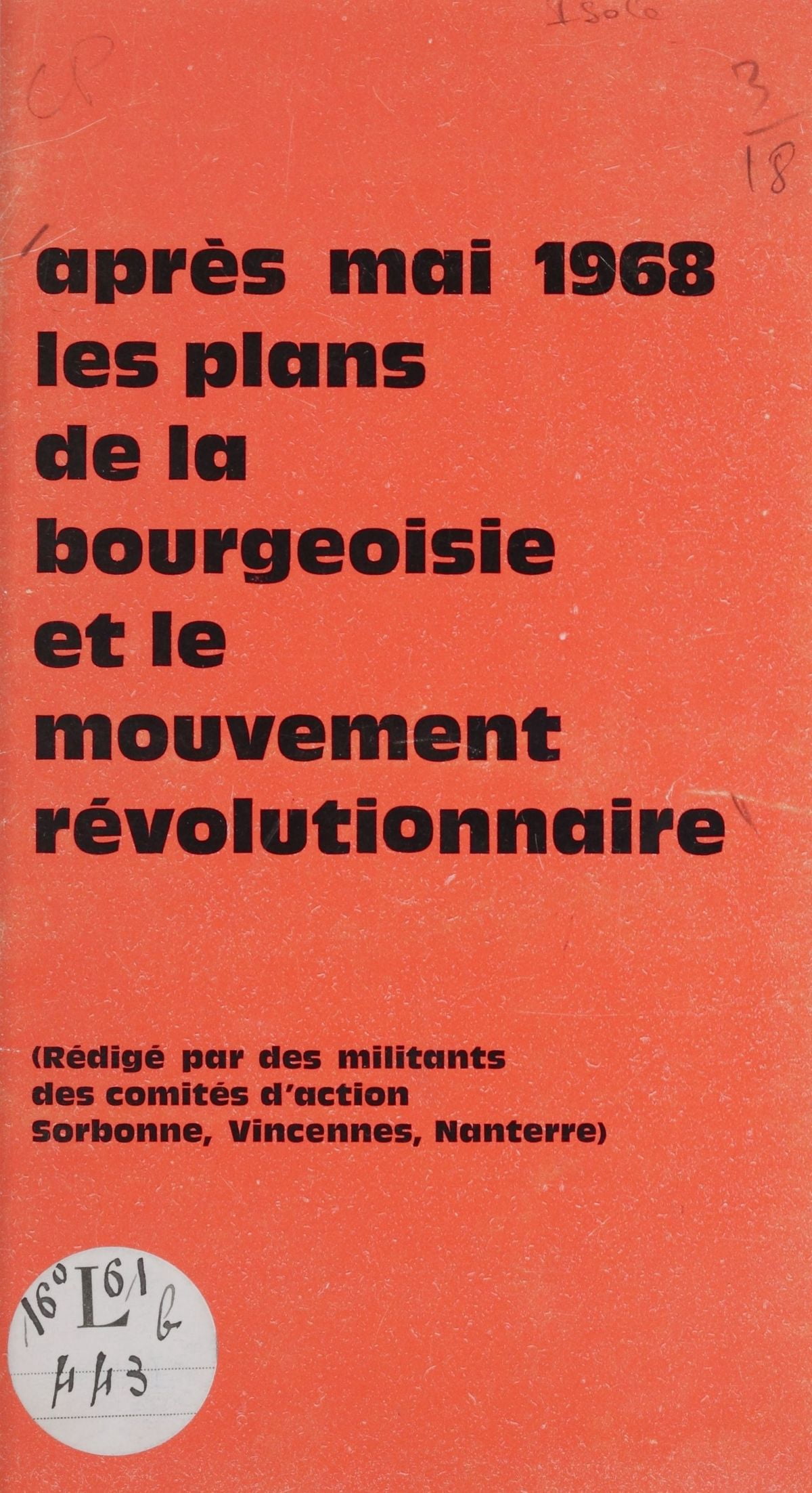 Apres Mai 1968 Les Plans De La Bourgeoisie Et Le Mouvement Revolutionnaire Ebook Walmart Com