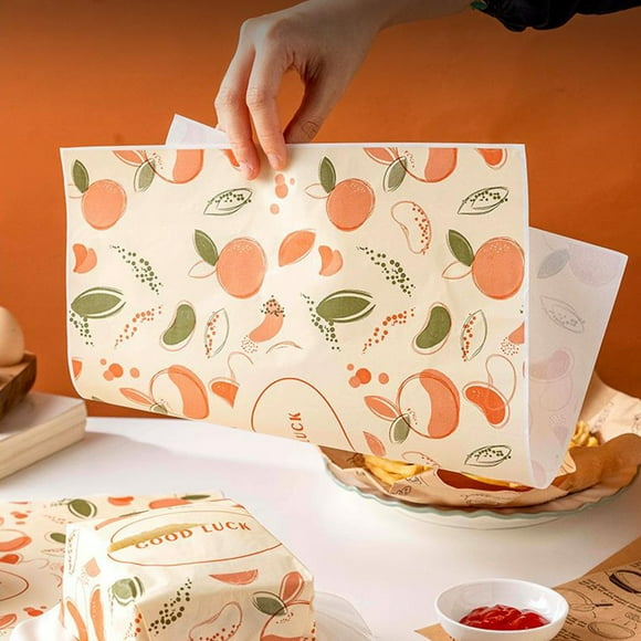 EGNMCR 50pcs Sandwich Wrapping Paper Coated Paper Oil Absorbing Paper Household Sandwich Hamburger Paper Rectangular Disposable Pad Paper Oil absorbing paper
