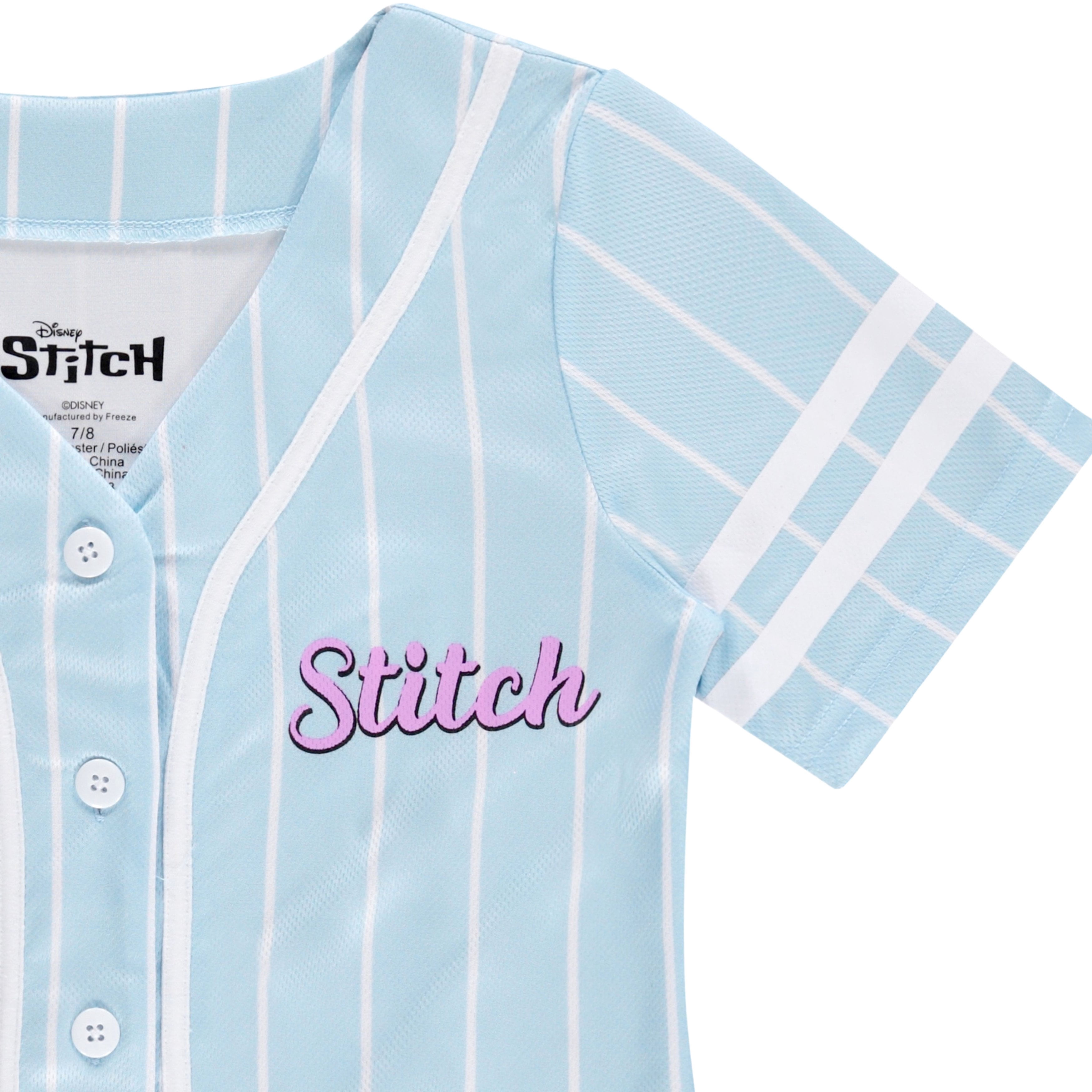 Disney Lilo & Stitch Girls Baseball Jersey Shirt Button Down Kids Tee Stitch Angel Sizes 4-16 Mint/White