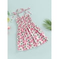 thumbnail image 3 of Franhais Little Girls Sling Dress, Sleeveless Tie-up Spaghetti Straps Chest Smocked Ruched Floral/Strawberry Printed A-line Dresses, 3 of 8