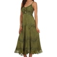 thumbnail image 3 of Sakkas Stonewashed Rayon Embroidered Adjustable Spaghetti Straps Long Dress - Army Green - 1X/2X, 3 of 5