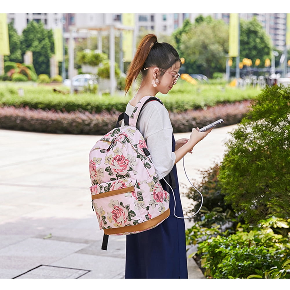 Kepooman 3Pcs Women' s Flower Prints Backpack with Lunch Box Pencil Case, Ladies Laptop School Bookbag Set for Outdoor Shopping Hiking, Pink Kepooman 3Pcs Women' s Flower Prints Backpack with Lunch Box Pencil Case, Ladies Laptop School Bookbag Set for Outdoor Shopping Hiking, Pink