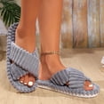thumbnail image 3 of Cozy Slippers for Women Cross Band Plush Lined Non Slip Indoor Slides Breathable Outdoor Open Toe Shoes Trendy Gift Gray Size 9, 3 of 5