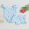 thumbnail image 2 of Summer Infant Baby Girl Jumpsuit Set Floral Print Flying Sleeve Rompers Casual Ruffle Shorts Outfit Clothes, 2 of 8