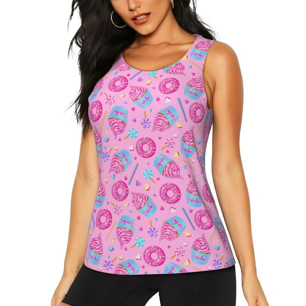 Fotbe Donuts Blusas Sin Mangas para Mujer – Estilo Casual, Corte Suelto, Slim-Fit, Cuello Redondo Deportivo, Tops de Verano para Gimnasio y Yoga-Small