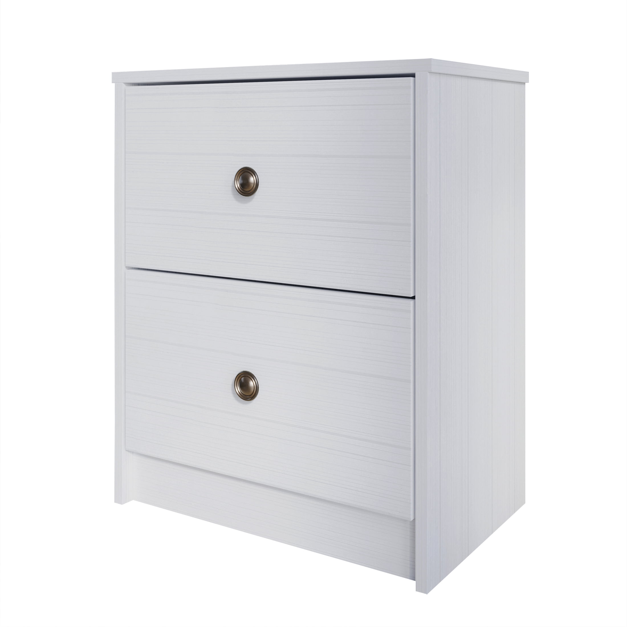 Castle Place Vintage Nightstand with 2 Drawers, White Gray