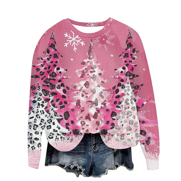Women’s Merry Christmas Crewneck Sweatshirt Funny Xmas Tree Graphic Long Sleeve Pullover Holiday Party Top Festive Dressy Casual Blouse,Multicolor,M