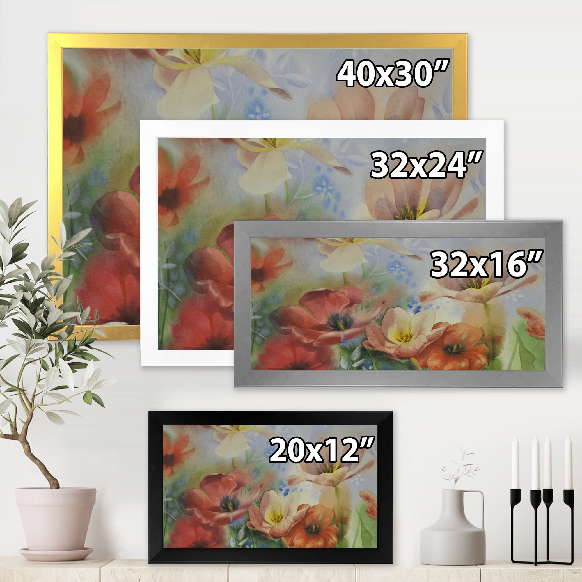 Designart 'Ancient Flowers In Dark Pastel Colours' Traditional Framed Art Print