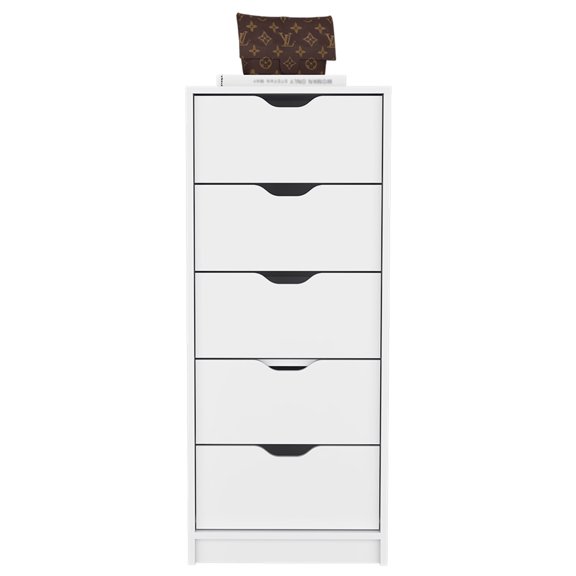 Newboti Furniture Dresser Kamran, Five Drawer Narrows, White Finish 40785