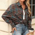 thumbnail image 4 of vigerkar Women's Oversized Plaid Flannel Button Down Long Sleeve Fall Winter Jacket (Coffee, M), 4 of 6