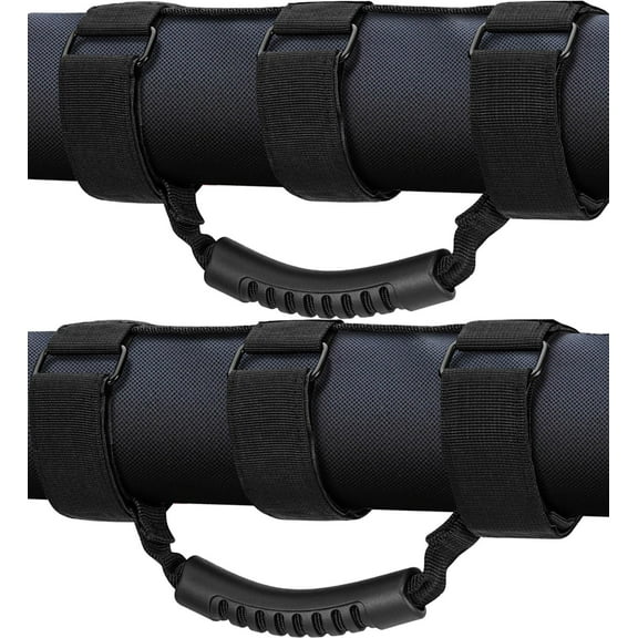 2 Pack Grab Handle Set Compatible with Jeep Wrangler TJ YJ JK, Easy-to-Fit 3 Straps Design for 1955-2023 Models (Black)
