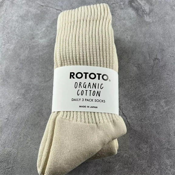 Hot Sale RotoTO Organic Cotton Socks Size Large (M 10-13) Ecru / Brown 3-Pack