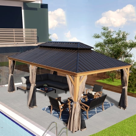 Kozyard Apollo 12 ft. W x 20 ft. D Wood-like L Aluminum Hardtop Gazebo ( Brown )