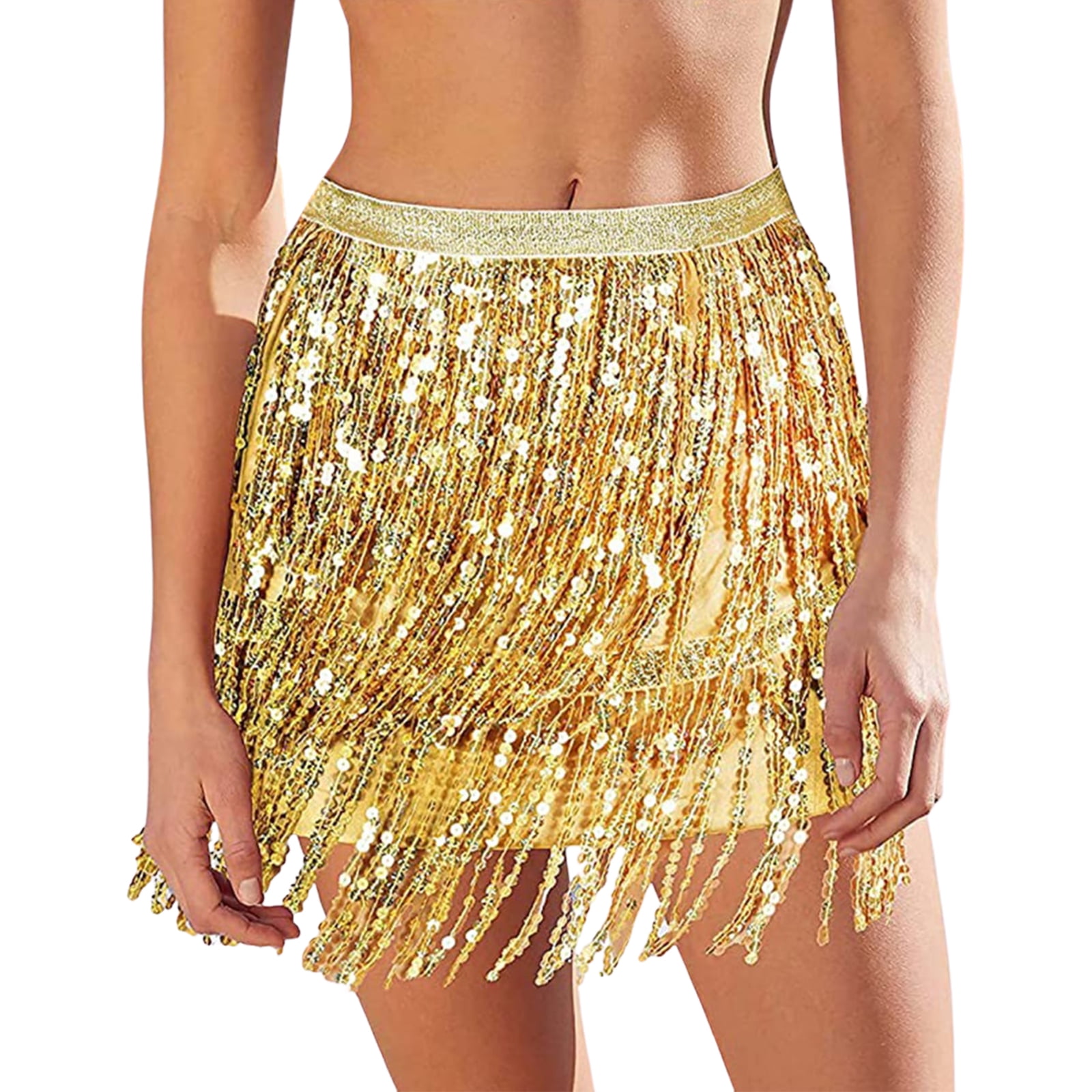 Musuos Women Sequined Fringe Skirt, Glitters Elastic Waist Miniskirt ...
