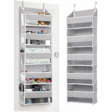 1 Pack Over Door Organizer with 5 Large Pockets 10 Mesh Side Pockets, 44 lbs Weight Capacity Hanging Storage Organizer with Clear Window for Kids Toys, Shoes, Diapers, Grey, 5 Layer