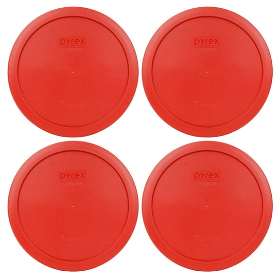 Pyrex Replacement Lid 7402-PC Poppy Red Round Cover 4-Pack for Pyrex 7402 7-Cup Bowl (Sold Separately)
