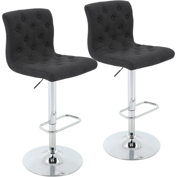Brage Living Tufted Fabric Bar Stools Set of 2, Adjustable Swivel Counter Height Barstools with Back, Upholstered Armless Airlift Bar Chairs for Kitchen Dining Cafe (Charcoal Black)
