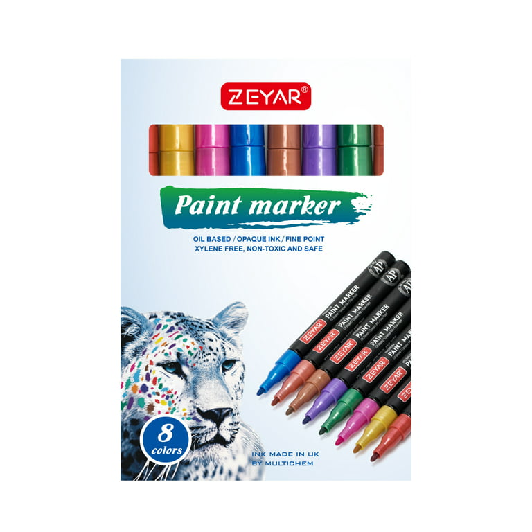 ZEYAR White and Black Acrylic Paint Pen, Water Based, Set of 7, Extra Fine Point, Great for Rock Painting, Ceramic, Glass, Wood
