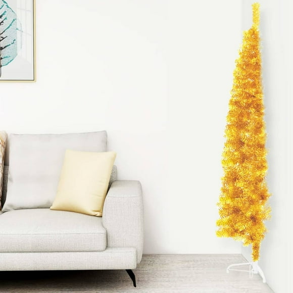 Walmeck Slim Artificial Half Christmas Tree with Stand Gold 4 ft