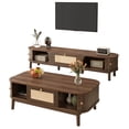 thumbnail image 1 of Noble House TV Stand & Coffee Table Set, Sliding Door & Woven Drawer, Rounded Edge Storage Design, Living Room,Walnut, 1 of 9