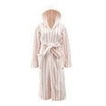 thumbnail image 3 of Gytharion Coral Velvet Robes for Women Winter Warm Plush Kimono Robe Soft Cozy Belted Fleece Hooded Bathrobe Stripe Print Knee-Length Fuzzy Housecoat with Pockets, 3 of 4