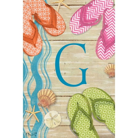 Flip Flops on Ocean Boardwalk Monogram G Double Sided 12 X 18 Inch Garden Flag