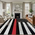 thumbnail image 2 of 8x10 Area Rugs Red American Flag Non-Skid Rubber Backing Large Rectangle Rugs - Living Room Bedroom Home Office, Black White Stripe US Flag Retro Wooden Indoor Floor Mat Carpets Washable Rug, 2 of 9