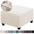 thumbnail image 3 of Ottoman Cover Slipcovers Square Fit Length 13"-44" Footrest, Stool Covers, Ottoman Protector Cover, Footstool Covers with Stretch Thick Checked with Elastic Bottom, Removable Washable(Ivory,M(46-56cm), 3 of 7