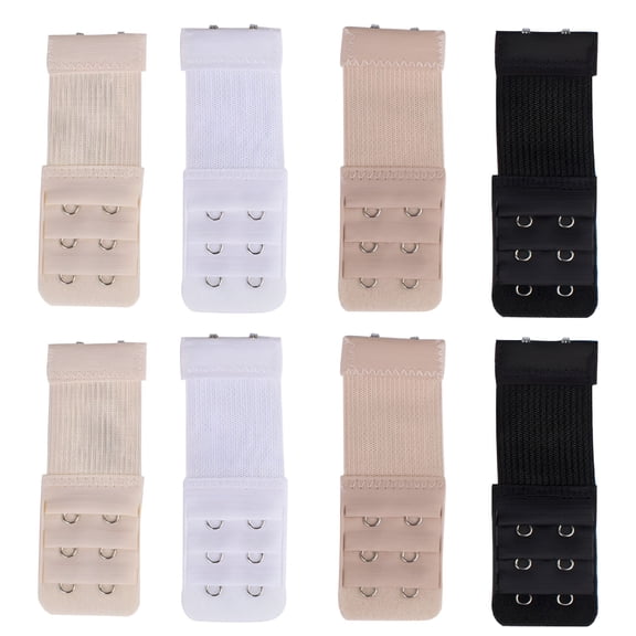 TELOLY 8-Piece 2 Hook Bra Extenders, Soft Elastic Bra Strap Extender Set in Black, White, Beige, Light Beige for Daily Comfort