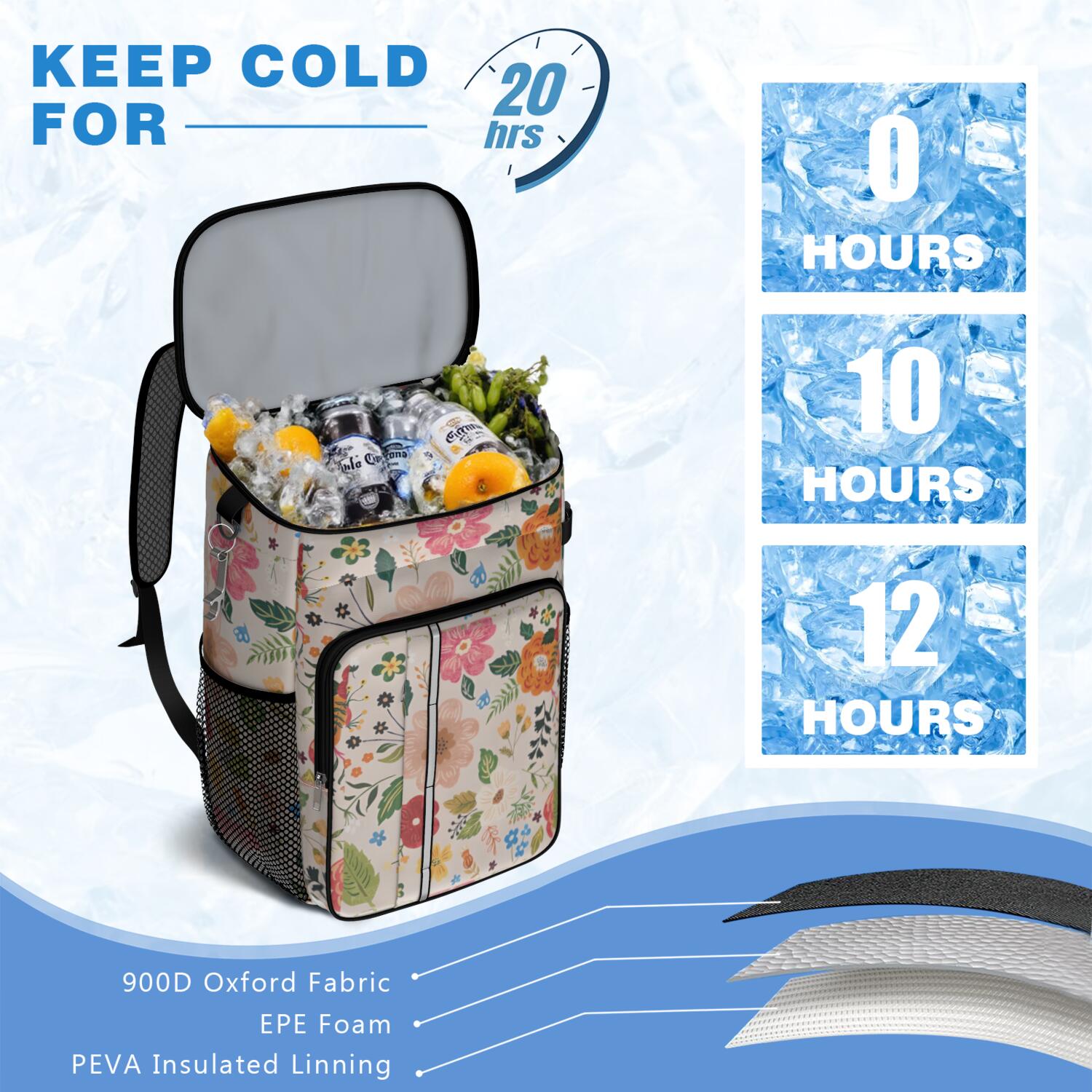 Travel Cooler Bag - Boho Bohemia Flower Camping Beer Cooler Backpack with Bottle Opener- Waterproof Insulated Picnic Backpacks - Cooler Bag for Beach