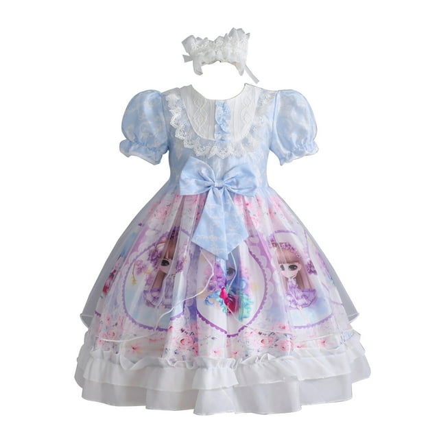 HAWEE Costume pour Filles Robe Lolita de Soubrette Princesse Costumes d'Halloween Costumes de Fête d'Anime Robe de Cosplay Chic pour Fillette