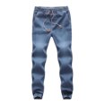 thumbnail image 2 of JINMGG Men Pants Clearance Men's Casual Autumn Denim Cotton Elastic Draw String Work Trousers Jeans Pants Light blue 2XL, 2 of 2