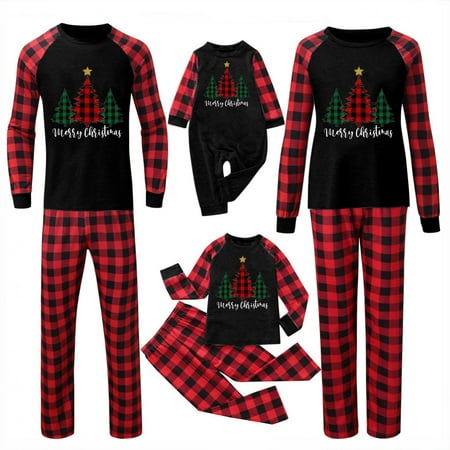 

YWDJ Family Christmas Pajamas Matching Sets Parent-child Attire Christmas Suits Patchwork Plaid Printed Homewear Round Neck Long Sleeve Pajamas Two-piece Baby Sets Black(Black Toddler 3M)