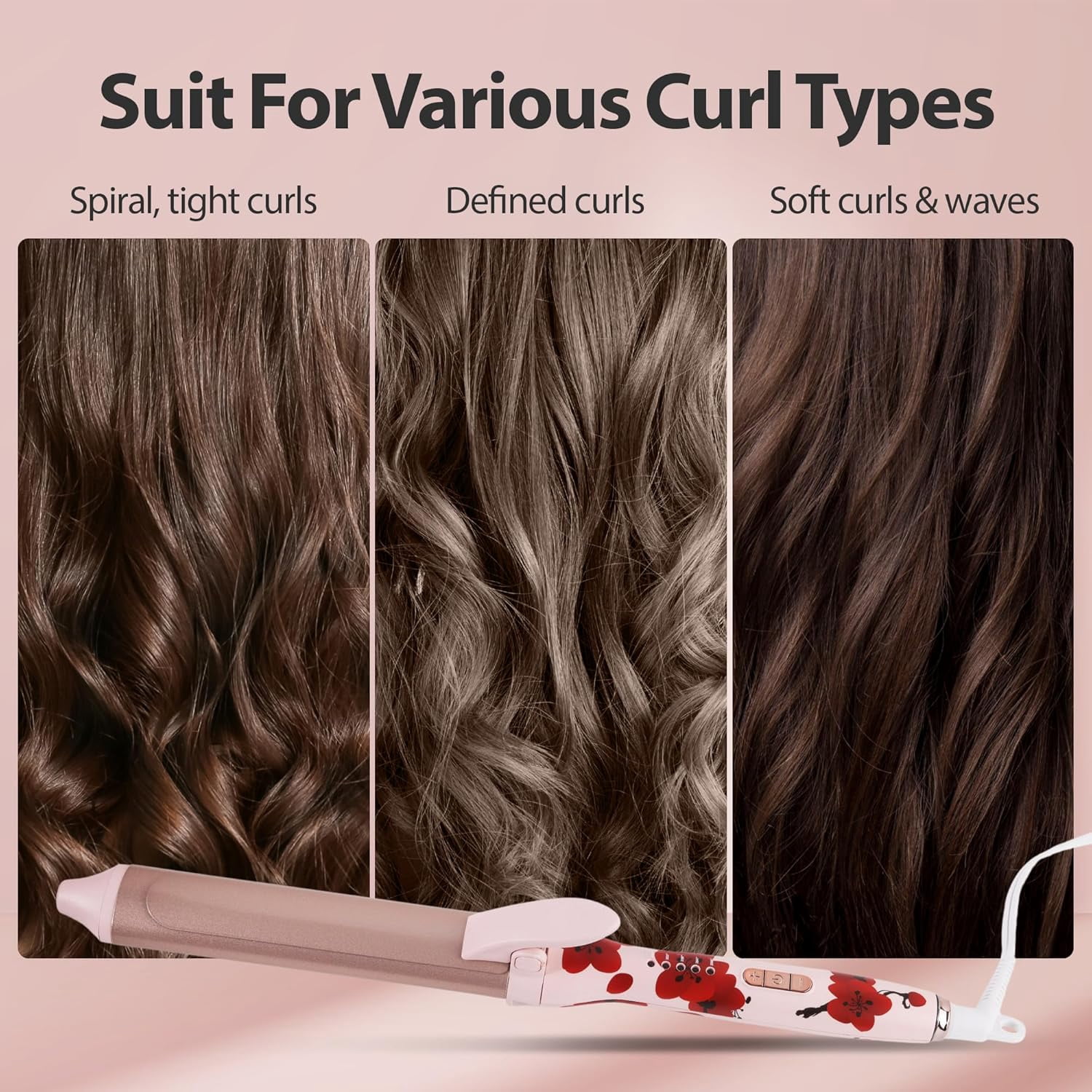 Savage Hair Curler, Professional Curling Wand for Women, Kyoto Design, 1” inch Ceramic Plated Barrel, PTC Heating Element, 5 Temperature Settings 266° - 410°, Auto Off, 360° Swivel 9’ Foot ALCI Cord