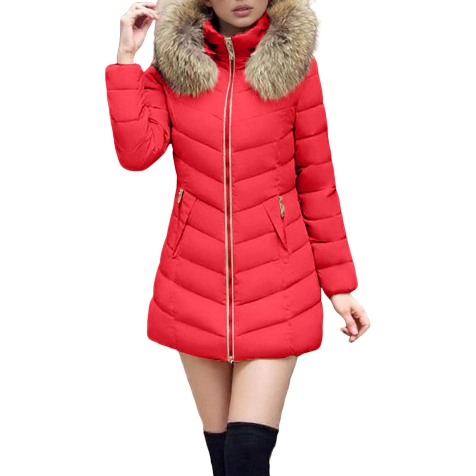 Dvprdro Womens Plus Size Long Winter Quilted Coats Fleece Lined Windproof Warm Hooded Down Jacket Thicken Long Sleeve Puffer Parka with Pockets
